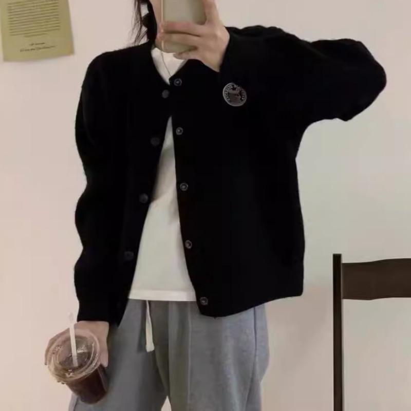 Autumn and Winter New Soft Waxy Gentle Sweater Jacket Women's Crew Neck Loose Versatile Embroidered Knitted Cardigan Jacket