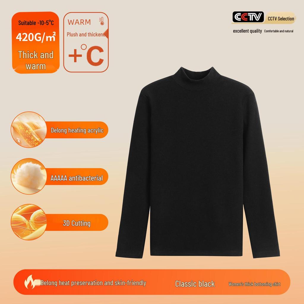 Men's and Women's Thermal Velvet Turtleneck Base Layer - 420G Warm Autumn/Winter Shirt