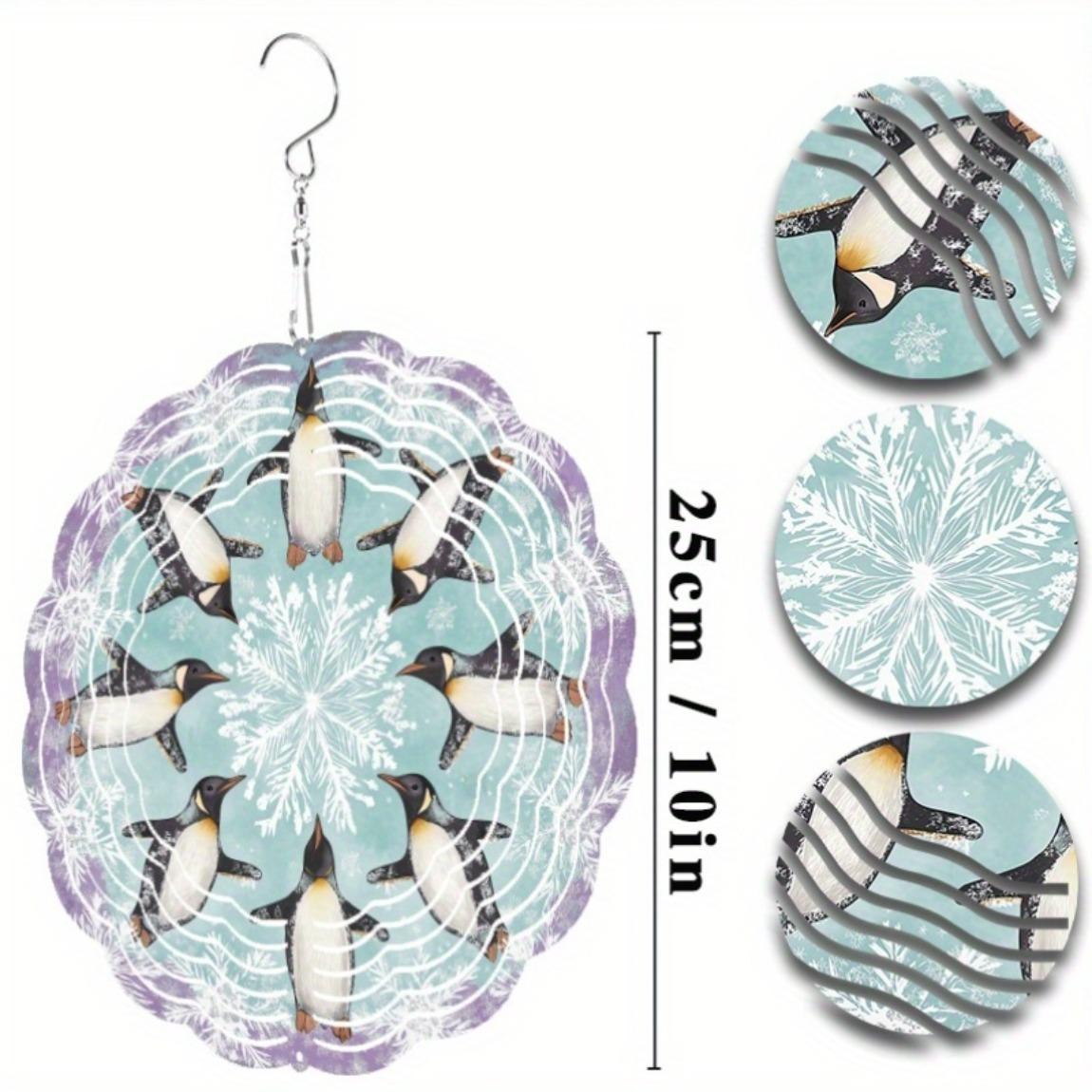 

10 Inch Hanging Wind Chime with Swivel Hook Penguin Snowflake Design Blue Green Accents Garden Decor Gift for Friends Family 01A