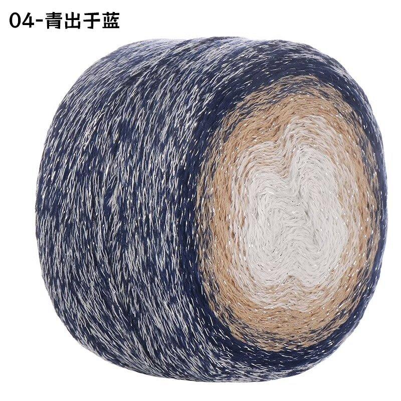 Gradual Change Cake Color Hollow Cotton Flash Silk Segment Dyed Crochet Bag Round Strand Colored Cotton Thread 200G
