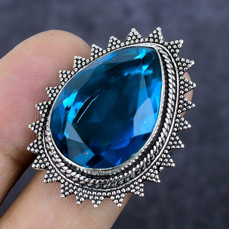 Natural Indicolite Tourmaline 925 Sterling Silver Jewelry Ring Size 7 ETC-11842