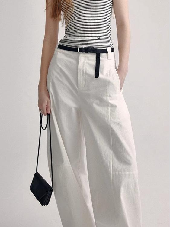 

Женские узкие хлопковые брюки с высокой талией и широкими штанинами - белые L белый