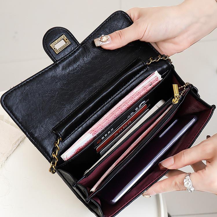 French Wallet Women's Long Light Luxury Large Capacity Mobile Phone Clutch Embroidered Diamond Chain Crossbody Small Bag