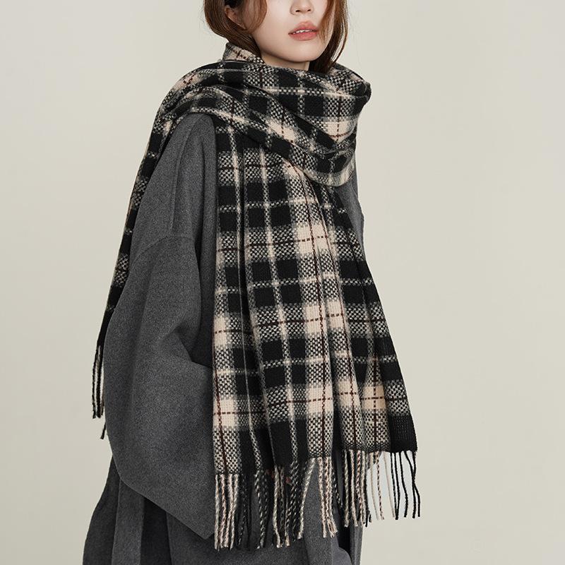 Woven Field Grid Scarf Cashmere Fringed Shawl Autumn And Winter Premium Sense Thickened Scarf