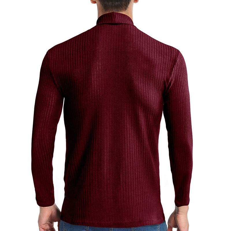 Men's Knitting Bottom Shirt Fashion High Neck Long Sleeve Fitting Versatile T-shirt Vintage Trendy Casual Wear Minimalist Fashion Breathable Shirt