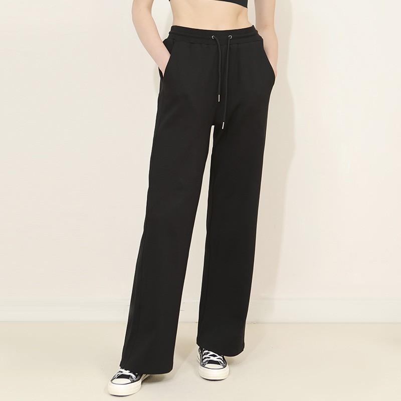 Womens Casual Wide Leg Pants Cotton Blend Mid-Rise Drawstring Loose Fit Trousers