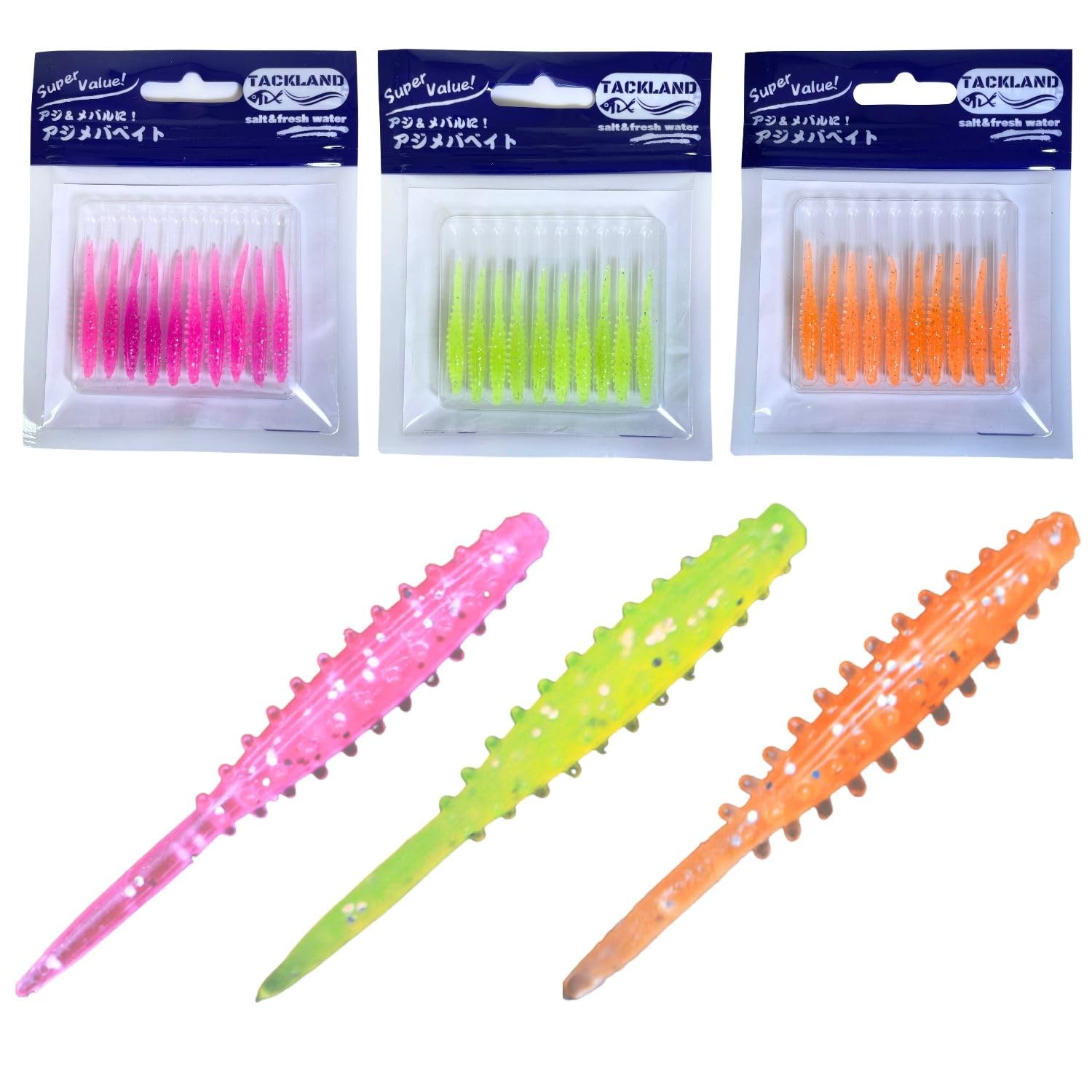 [TACKLAND] Ajime Bite (Ajing Worm) Pack of 10, 3 color 1.4 inch to 1.5 inch