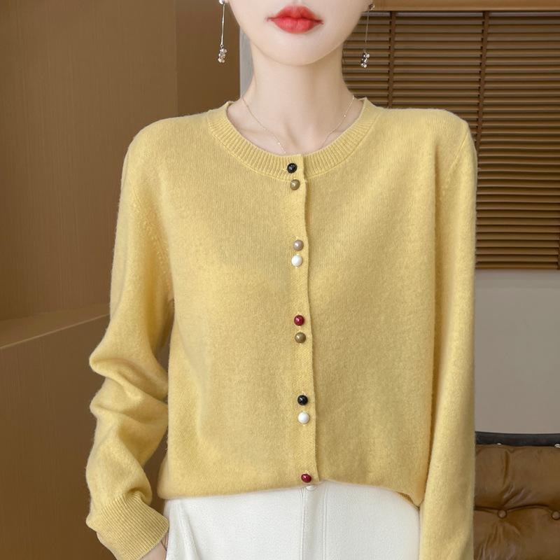 Spring and Autumn New Andy Velvet Cardigan Color Button Knitted Cardigan Women's Crew Neck Loose Sweater Jacket Soft Waxy Versatile Top