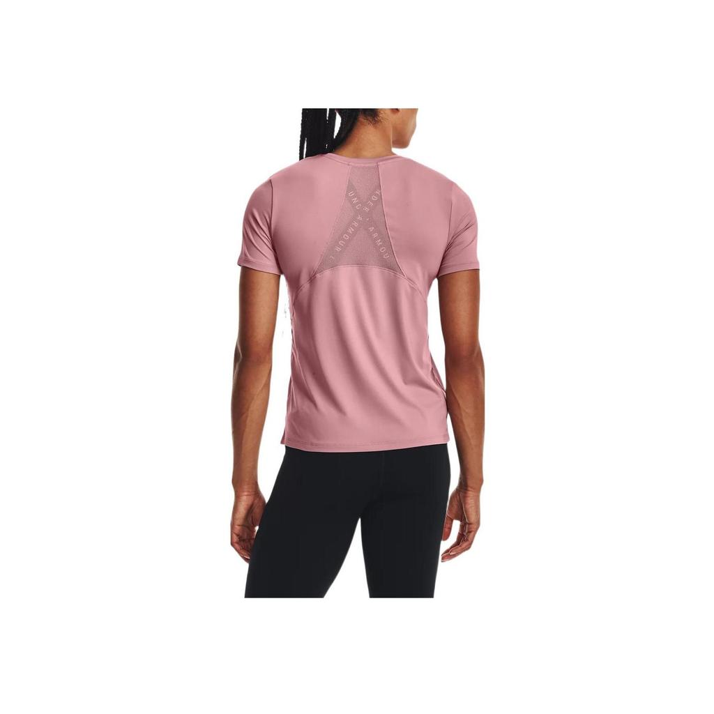 Under Armour Solid Color Round Neck Mesh Back Short Sleeve T-Shirt Women Tops Pink 1379043-697