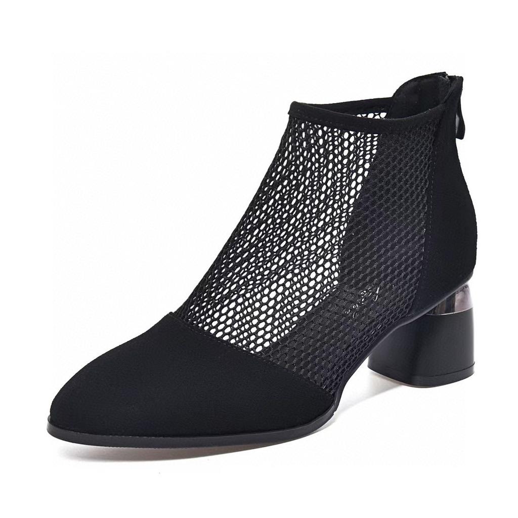 Pointed high heels 2024 spring and summer mesh single shoes black sheepskin mesh shoes women's shoes European and American style zipper Roman shoes