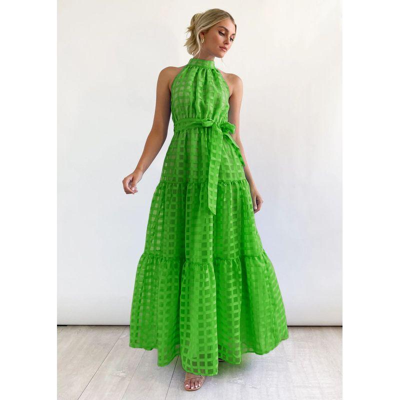 

2025 Fashion Spring Fashion Pure Color Halter Dress Ins Casual Party Dress Dress Women Added Green L