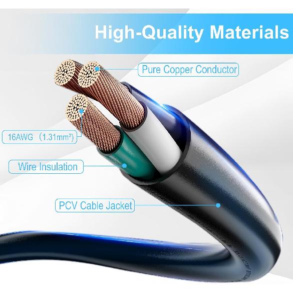 Short Power Extension Cord,16AWG/13A,Outlet Saver, 3 Prong Male Plug to Female Socket Heavy Duty Power Extension Cable(1FT/0.3M)