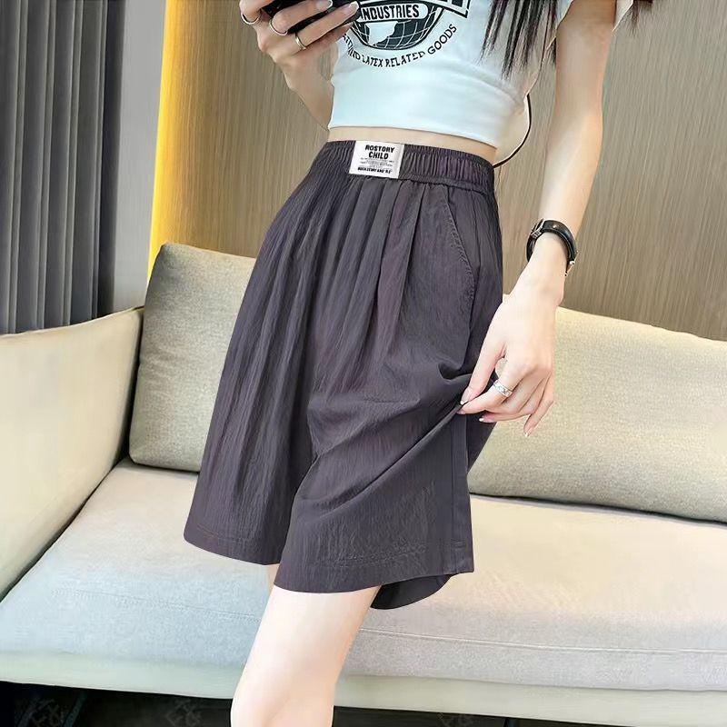 Women s High-Waist Ice Silk Sports Shorts - Summer Lightweight, Versatile, Loose Wide-Leg Casual Five-Point Yamamoto Style. S (80-95 jin)