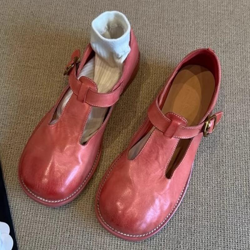 

Fashion Vintage Pink T Strap Shallow Mary Jane Shoes Women Fashion Casual Buckle Flat Sandals Comfortable Moccasin Brand Designer Shoes 40 розовый