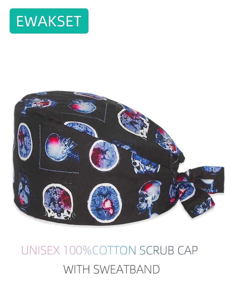 Neue OP-Haube mit Röntgen-Gehirn-Aufdruck für Damen und Herren, Zahnarzt-Peeling-Mütze, Unisex, für Krankenschwestern, Ärzte, Krankenpflege, Operationssaal, Chirurgenkappen