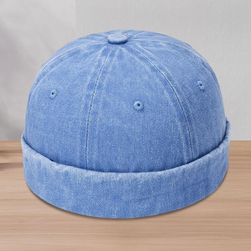 

Retro made old dome hat men s beanie melon hat washed hip hop yuppie landlord hat average size светло-синий
