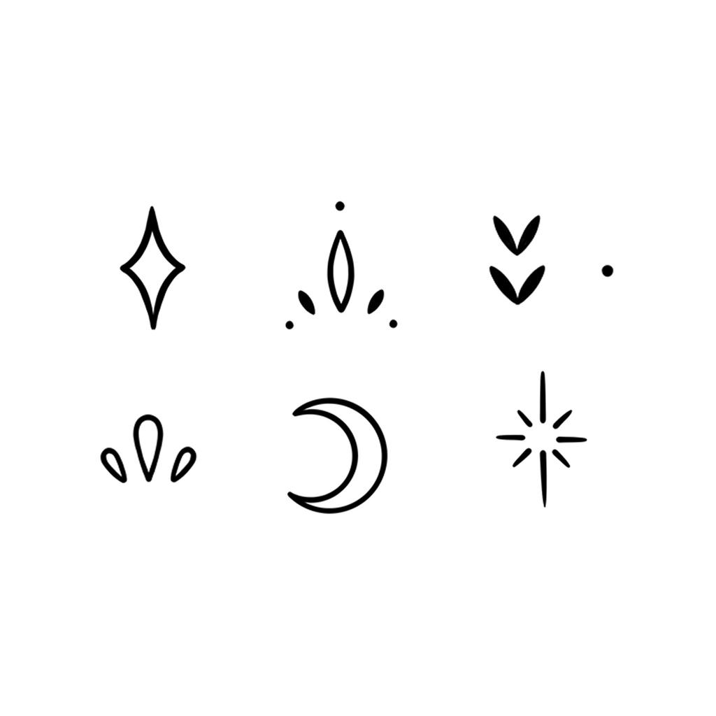 Sticker Tatuaggio Adesivo Lunga Striscia Totem Linea Dita Multi-Immagine Fiore Semplice Liscio Sole Luna Stella Schiena Vita Colonna Vertebrale