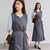 VICTORIA&VERA Elegant Faux Two-Piece Midi Dress