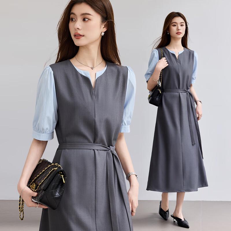 VICTORIA&VERA Elegant Faux Two-Piece Midi Dress