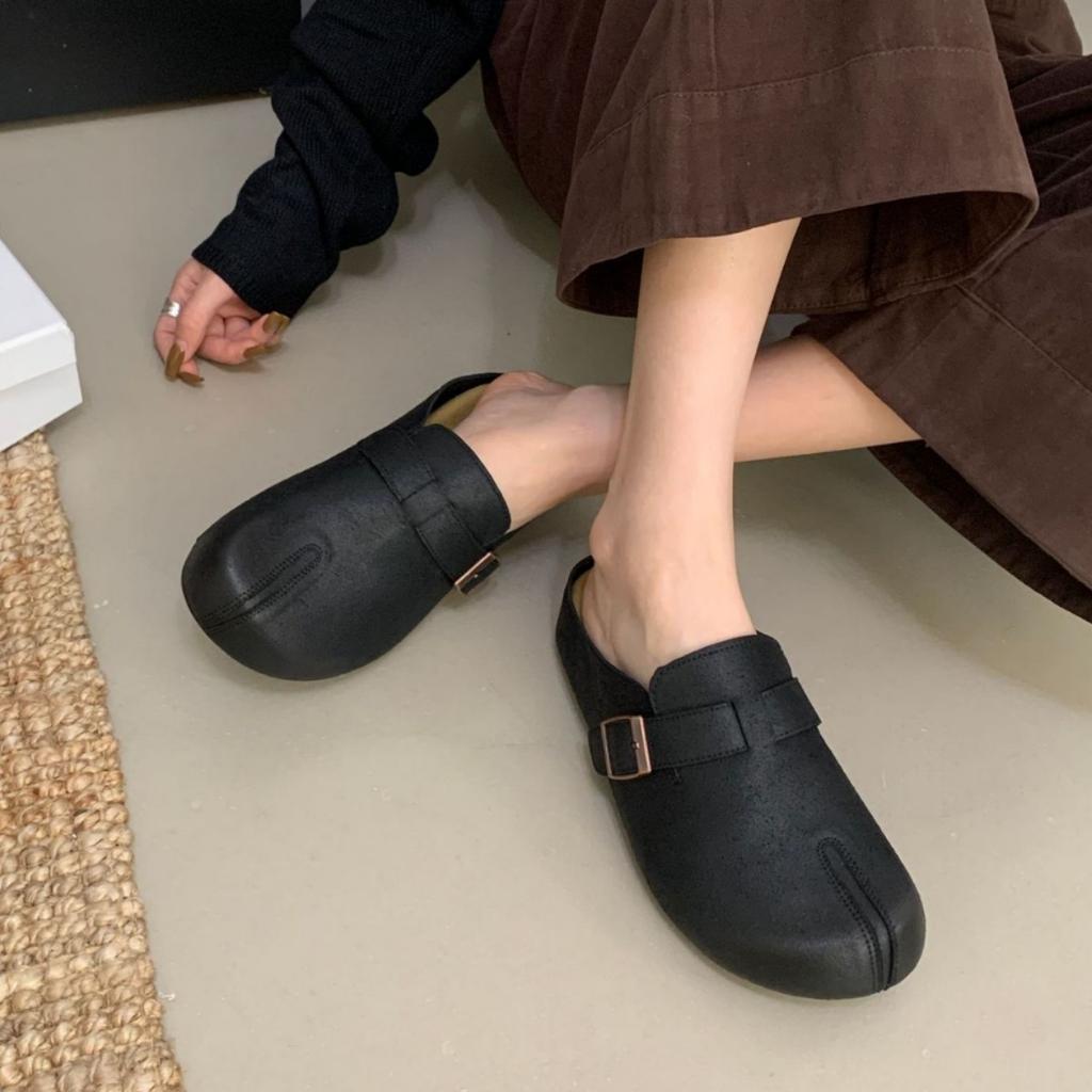 2025 autumn new lazy muller shoes niche pig's trotters split-toed casual bag head slippers shoes
