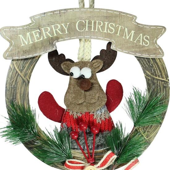 Pack of 2 Christmas Wreath Artificial Pine Rings Reindeer for Front Door Xmas Tree Wall Hanging Ornaments Accessories  Items for Home Office