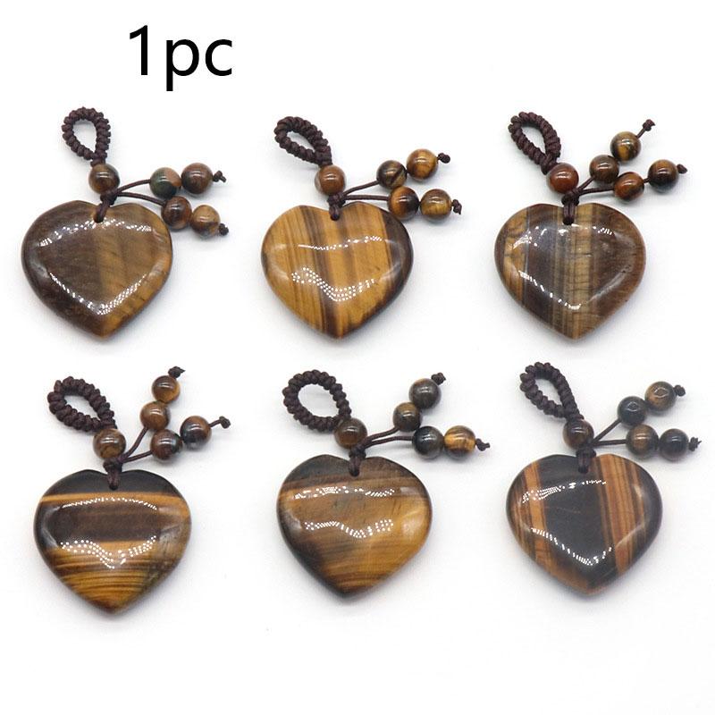 1PC 30mm Natural Stone Heart Keychain Healing Crystal Stone Rose Quartz Jewelry Tassel Keyring Bag Charms for Handbags