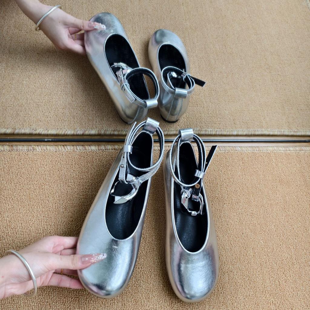 Women's Flat Ballet Shoes New Metal Buckle Large Mary Jane Single Shoes