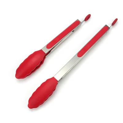

2Pcs/Set Stainless Steel Kitchen Tongs - 9 and 12 , Locking Metal Food Tongs Non-Slip Grip красный
