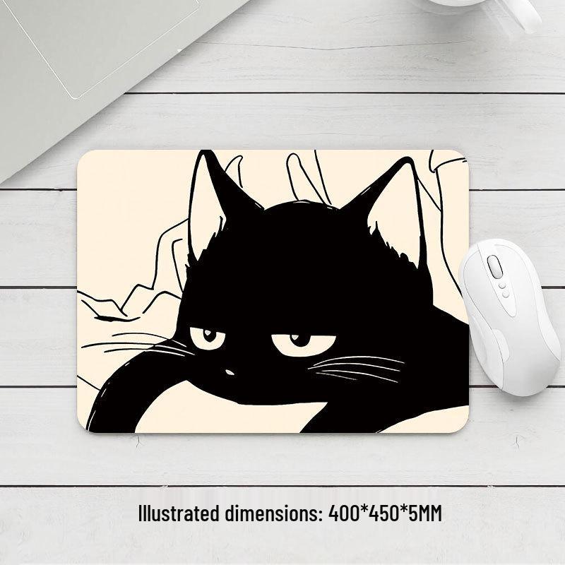 Black Cat Small Mouse Pad - Thickened, High Appearance, Locked Edge, Office Desktop, Hot Selling