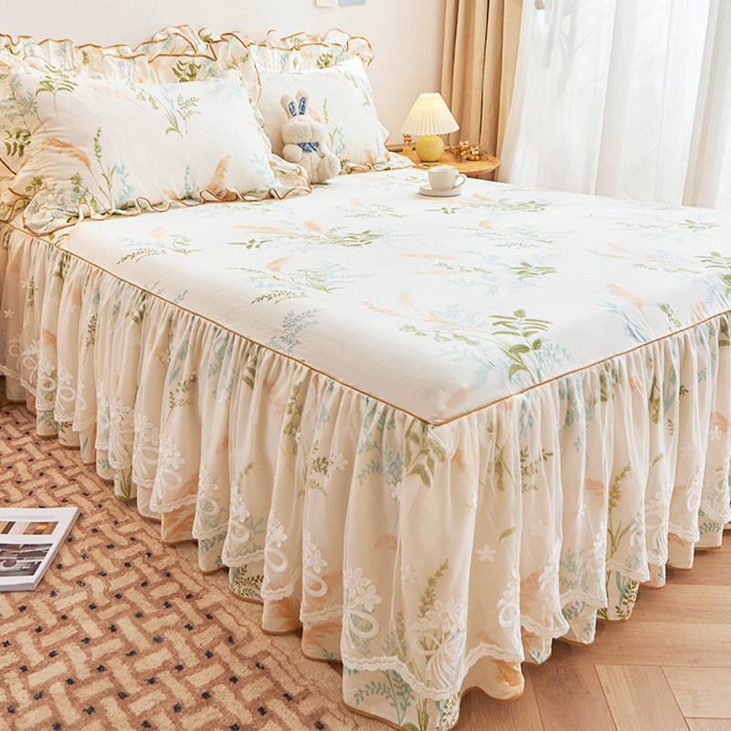 

2026 Princess Style Cotton Bed Skirt & Ruffle-Edged Fitted Sheet Set Single Bed Skirt 120x200cm (1.2m Bed)