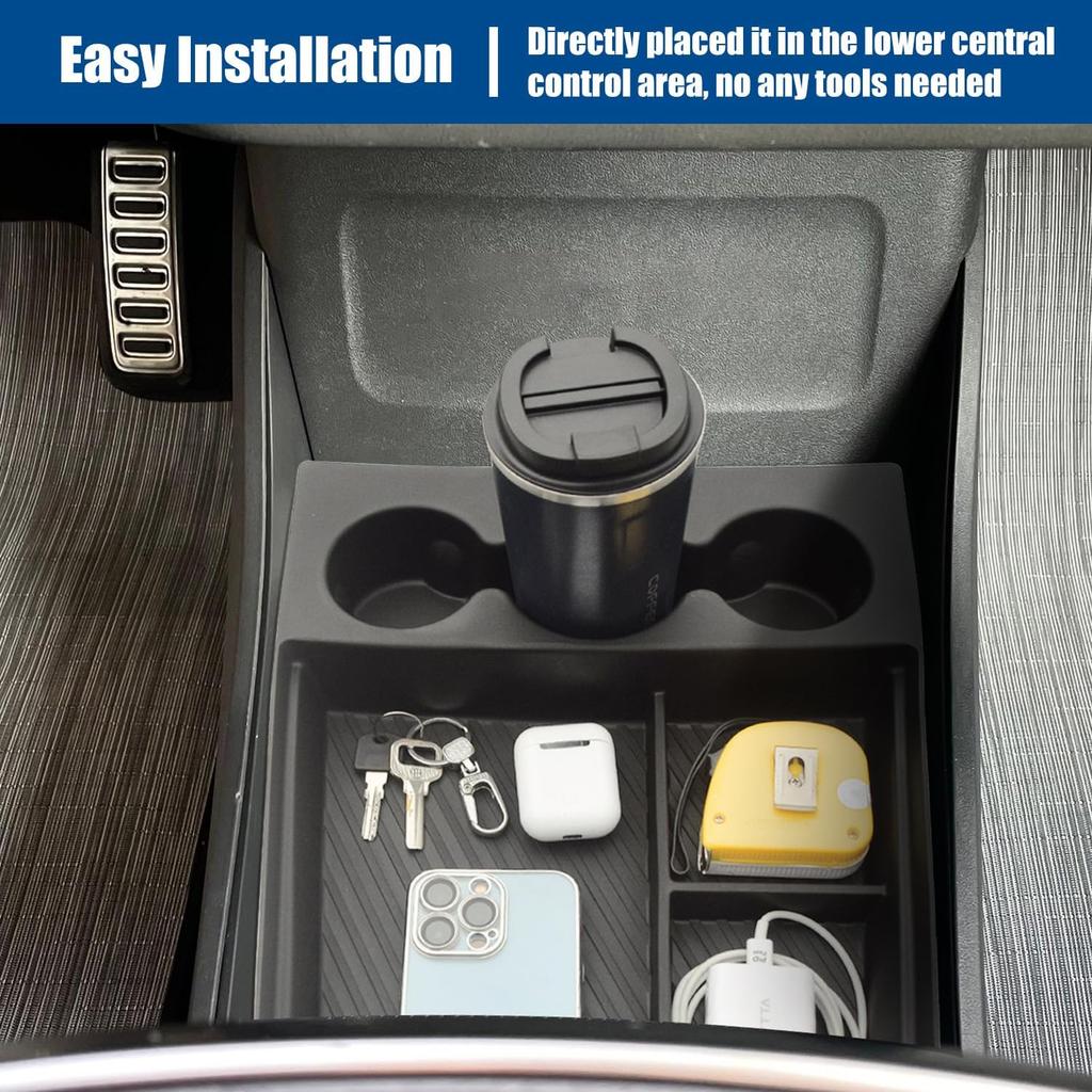 Lower Center Console Organizer Compatible With Rivian R1T R1S 2024  , Floor Console Storage Tray Ert With Cup Holder Interior Accessories