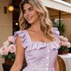 2026 New French Purple Striped Ruffle Edge Square Collar Waist Long Dress Large Size Dress Summer Elegant A Word