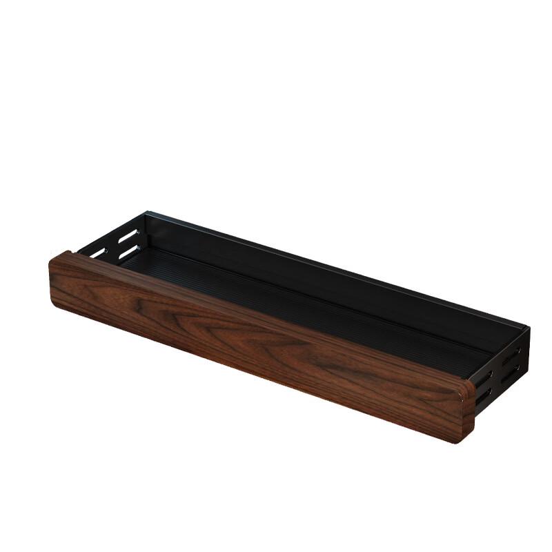 Cmaos Walnut & Black Wall-Mounted Bathroom Shelf