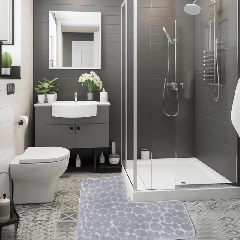 Bathroom Absorbent Foot Mat Shower Room L-Shaped Furry Flannel Bathroom Floor Mat Thick Nonslip Bathroom Mat Toilet Entrance Mat