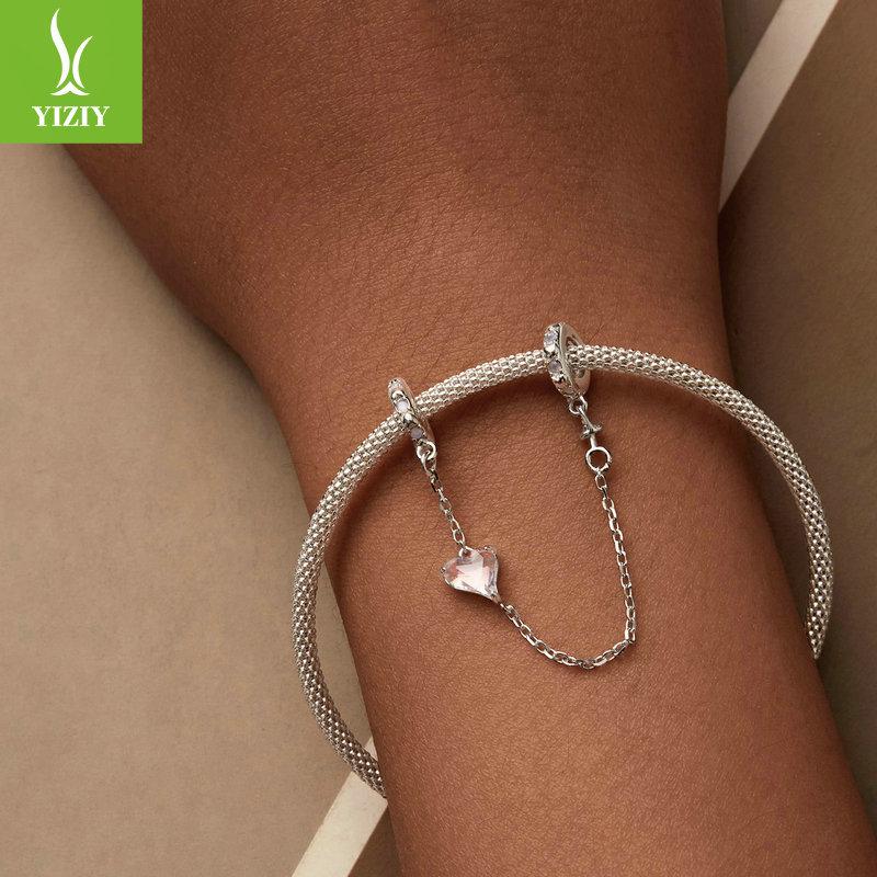 Valentine'S Day Series Pink Love Diy Safety Chain Accessories, Romantic Confession S925 Silver Bracelet Beaded