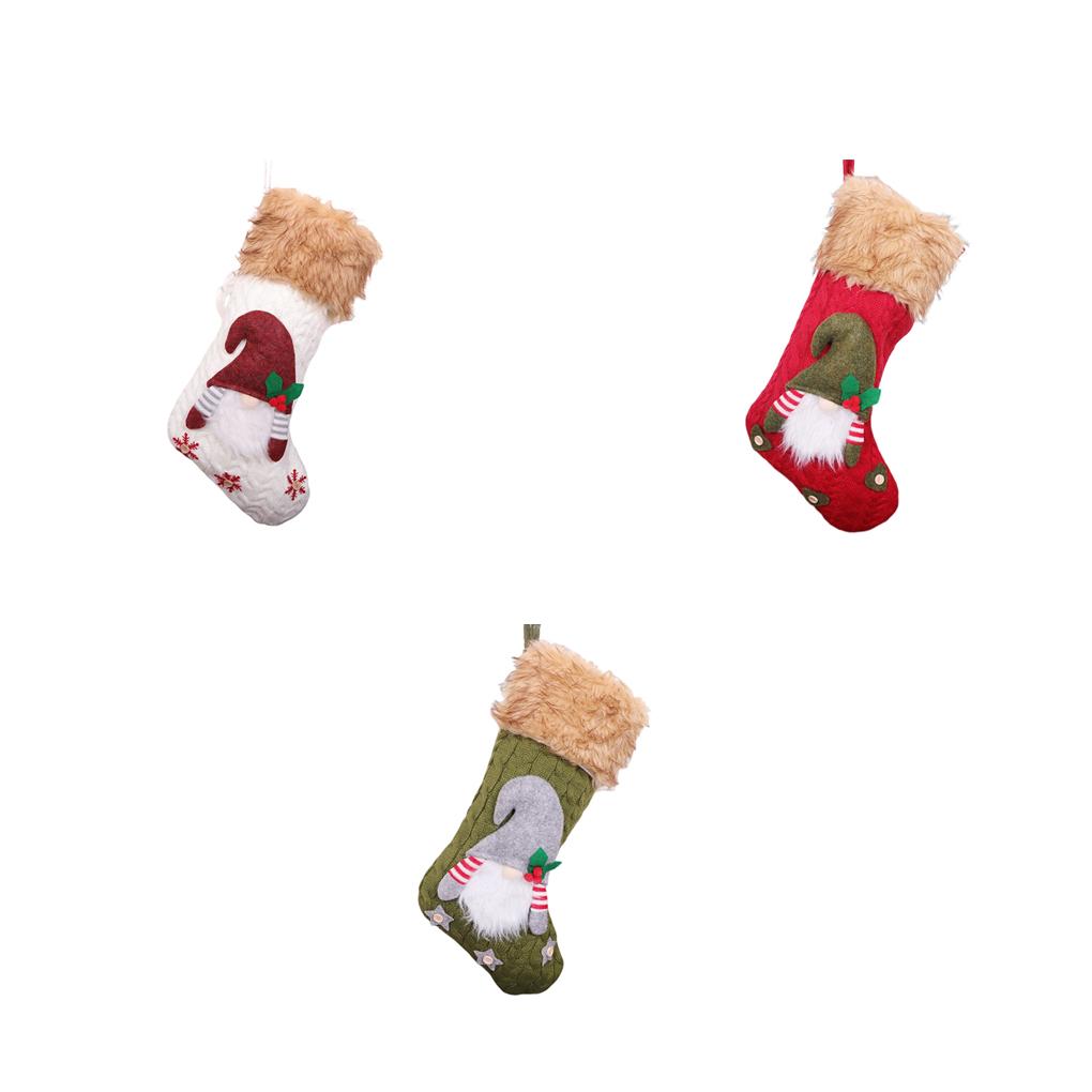 Knitted Christmas Stockings Socks Snacks Container Hanging Pendant Home Showcase Xmas Tree Hanger Elastic Goodie Bag Holder