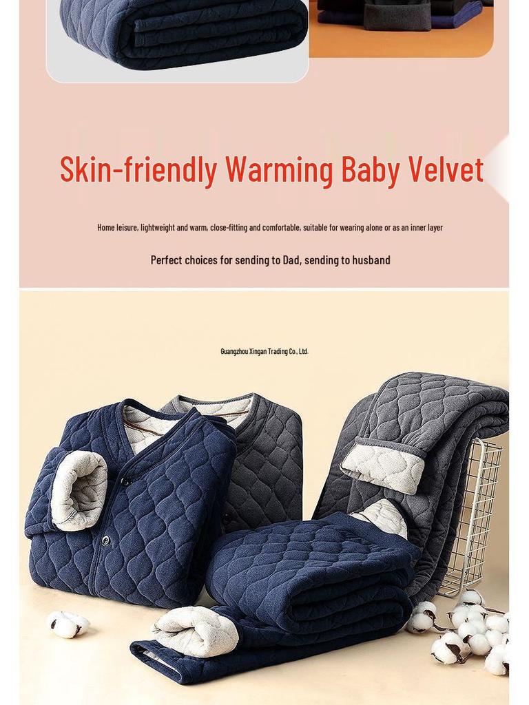 Men's Cozy Winter Underwear Set: Velvet-Lined Cardigan Jacket, Autumn Long Johns for Dad & Grandpa