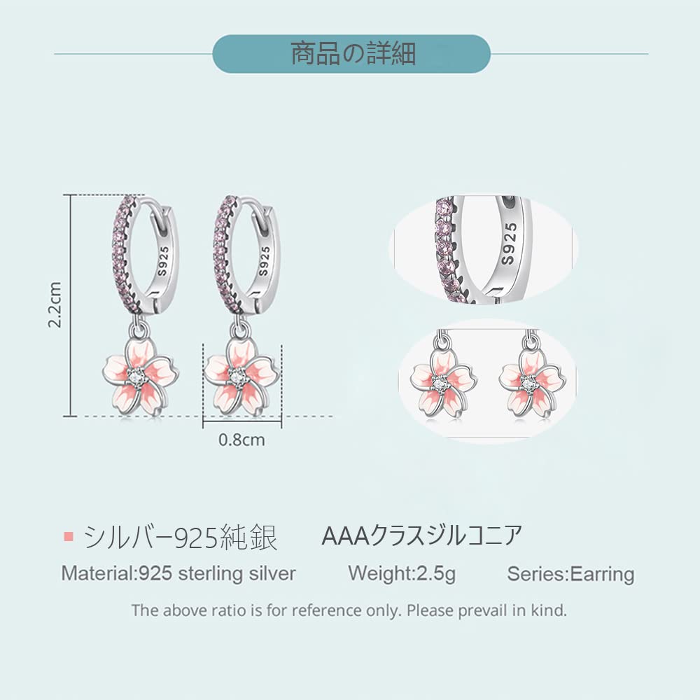 Creolen für schwankende Kirschblüten, 925er Zirkonia, hypoallergen, Sterling, beliebtes 18-karätiges Geburtstagsgeschenk, KLY Damen, Silber, CZ, Metalle, Silber,