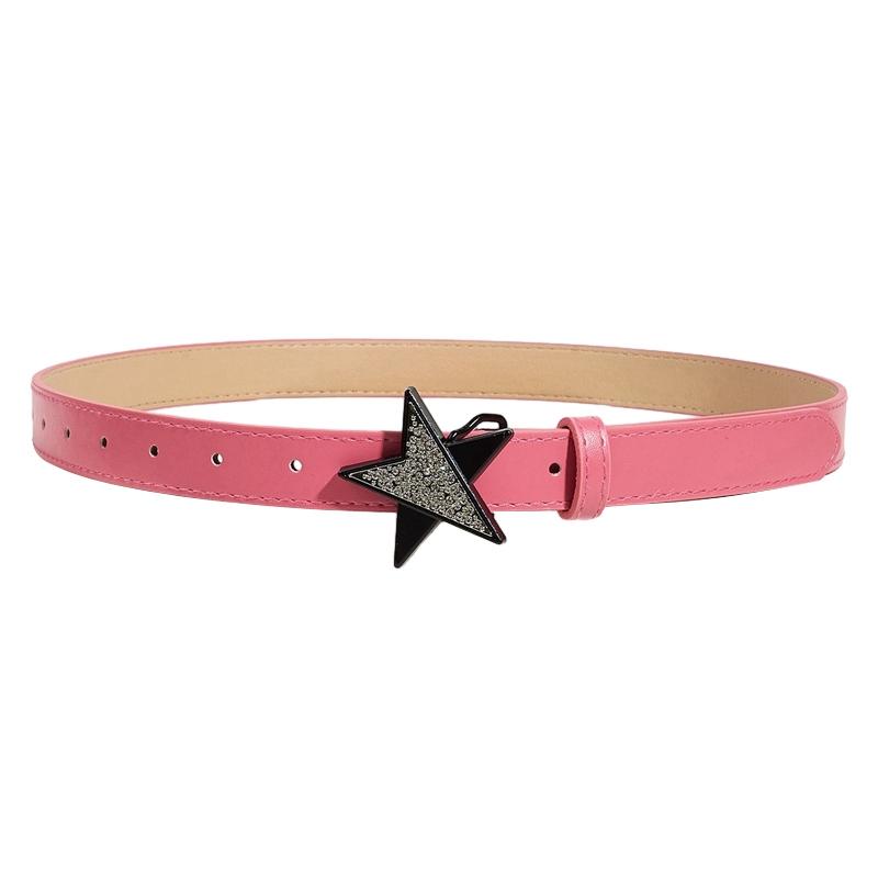 Women PU Leather Belt Star Decoration Solid Color Belt