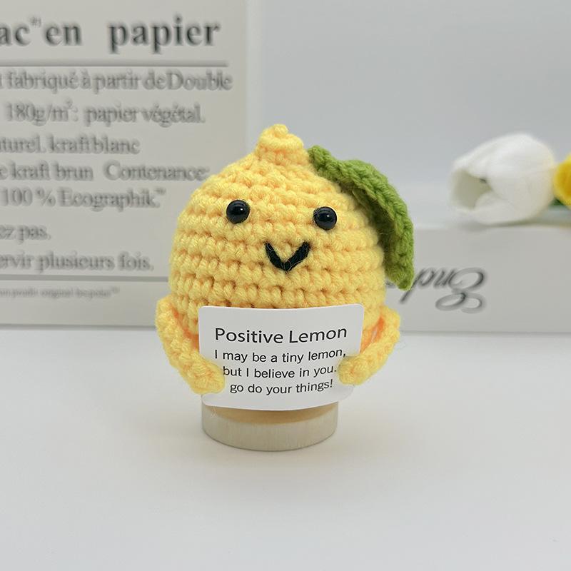 Funny Positive Crochet Cow Doll Desktop Ornament Handmade Cheer Emotional Support Positive Cow with Card Home Party Decoration