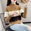 Women's Half Turtleneck Sweater Fall Winter Loose Knit Sweater Top Pullover Knit Jumper Color-blocked Plaid Knitwear