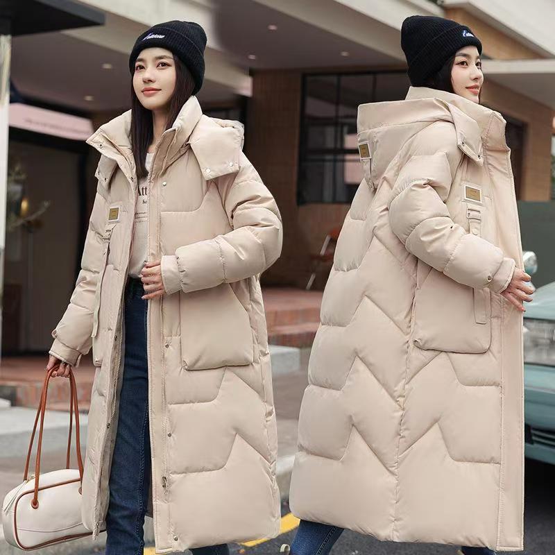 Women's Hooded Long Loose Cotton Coat - Thickened Knee-Length Winter Jacket