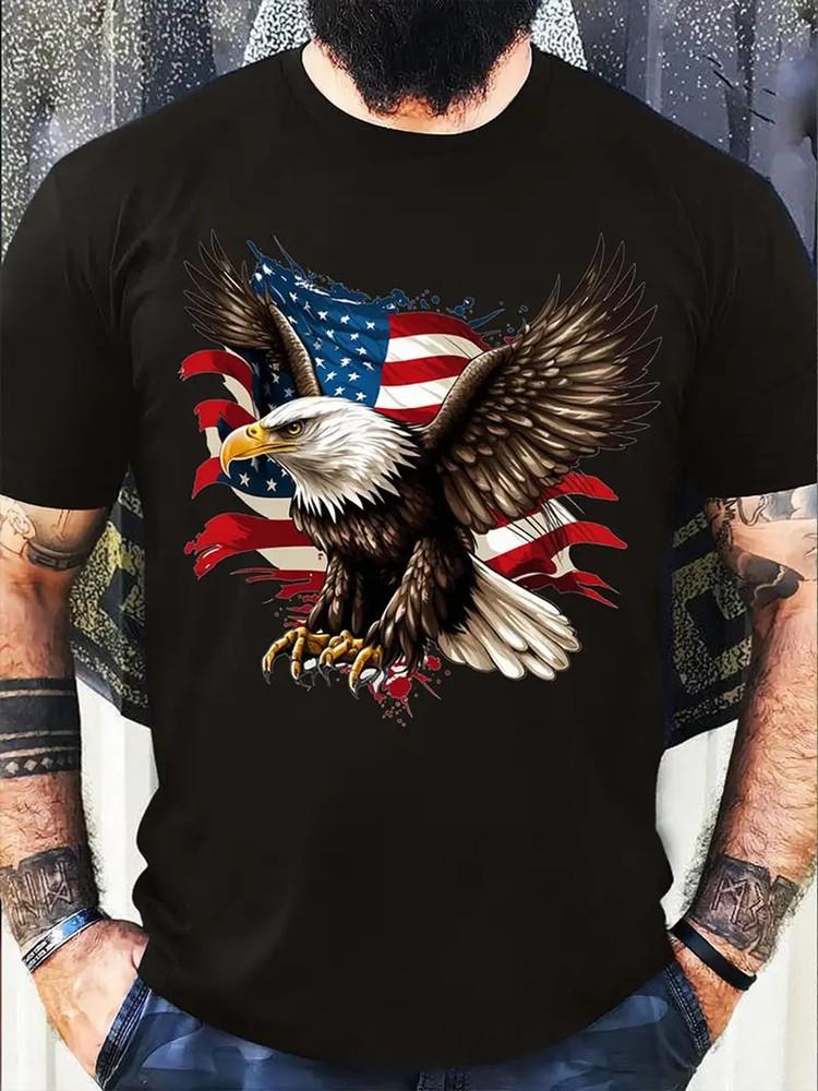 

[4th July T-Shirt] Cotton 4th Of July Men&039;s Plus Size Graphic T-Shirt, Eagle Old Unisex T-Shirt XXXXL