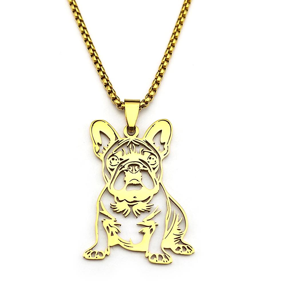 Sweet French Bulldog Necklace For Women Men Stainless Steel Silver Color Lovely Pendant Jewelry