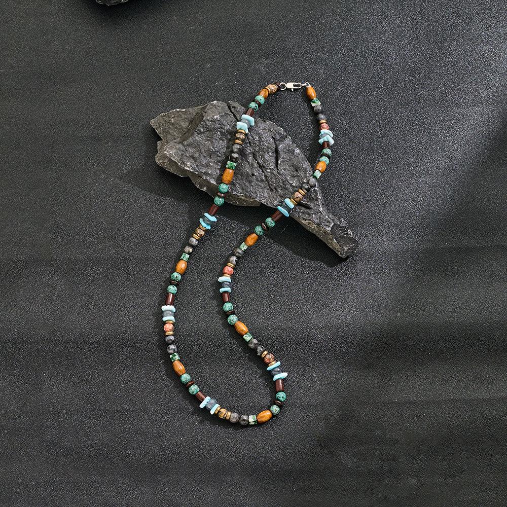 Men's Handmade Turquoise Punk Necklace with European-American Stone Design