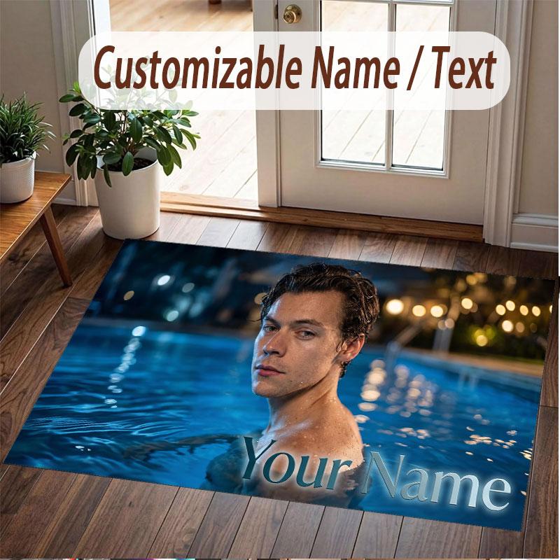 Custom Rug Harry Styles Pattern Print Name Text Soft Non‑Slip Floor Carpet for Home Indoor Decoration