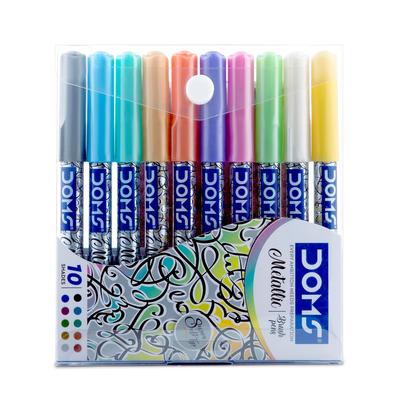 DOMS Metallist Series Metallic Brush Pen 10 Assorted Shades Rich Vibrant Colors For Crafts School Office Use