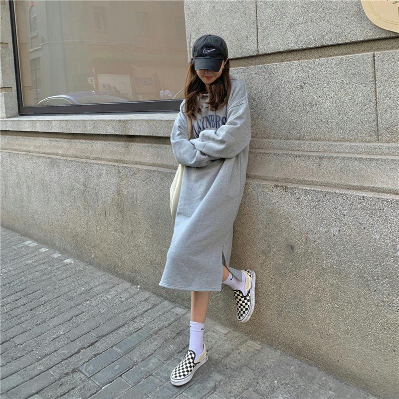 Korean Style Fleece-Lined Hooded Over-Knee Sweatshirt Coat - Plus Size Women's Autumn/Winter 2025 Collection