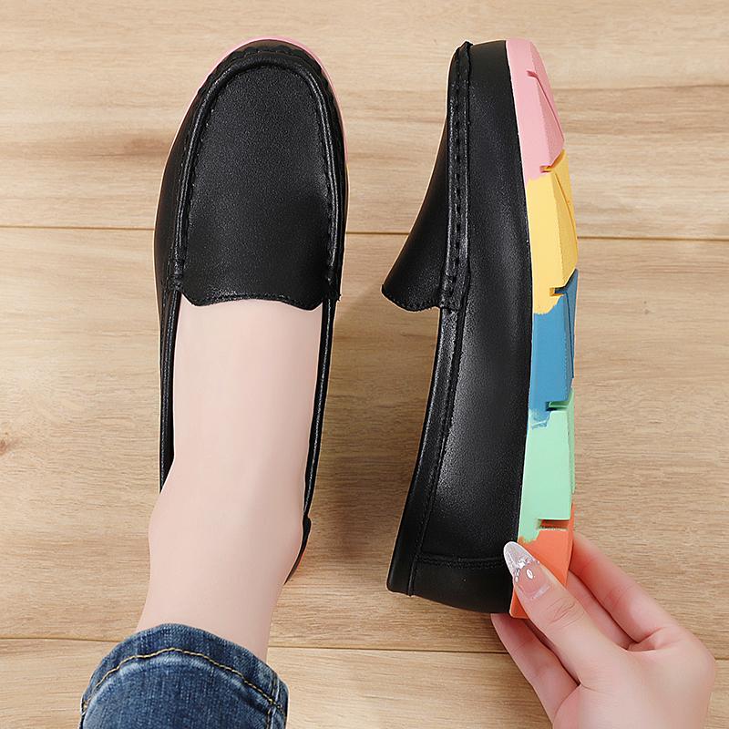 Women’s Moccasins Summer Loafers White Leather Driving Flats Casual Slip on Soft Nurse Shoes Black Walking Shoes