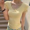 Rellawear Women V Neck Lace Point Short sleeVe Top Jy250415